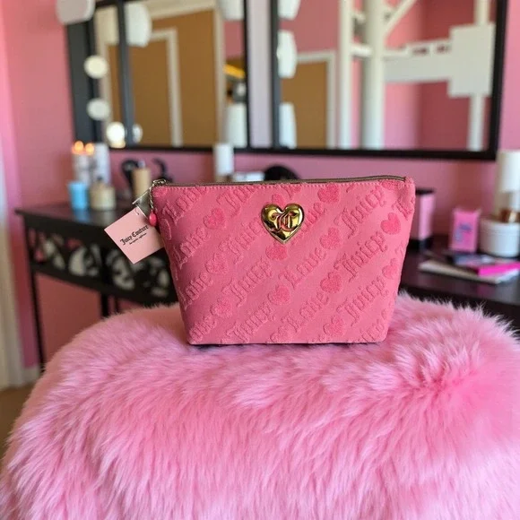 Juicy Couture Pink Love Cosmetic Makeup Bag Heart Travel Toiletry Bottle Y2K - Picture 1 of 8